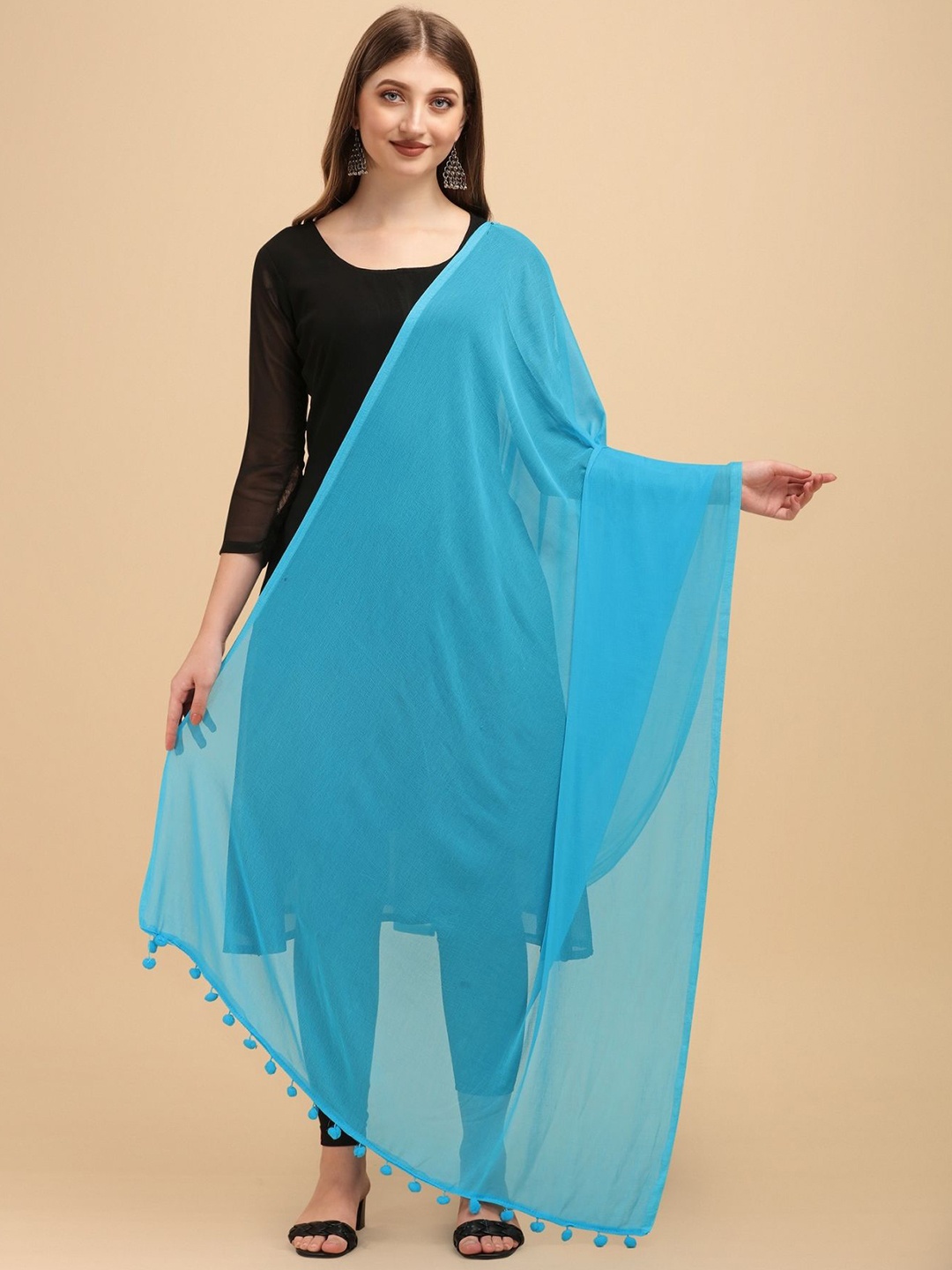 

Nimidiya Poly Chiffon Tasseled Border Dupatta, Blue