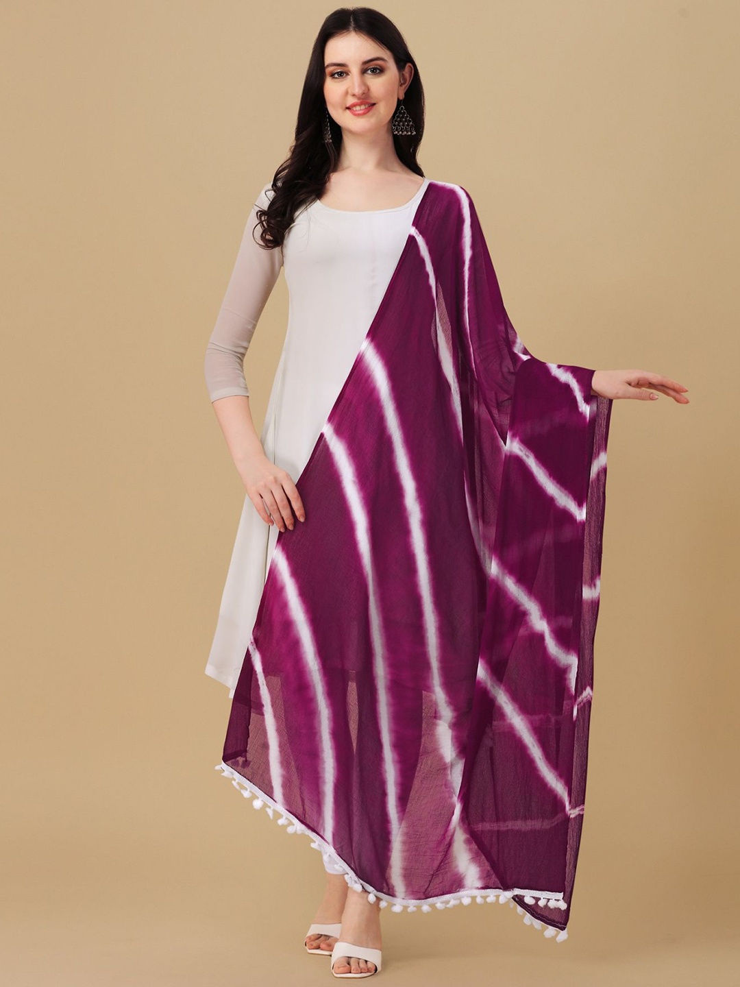 

Nimidiya Leheriya Printed Tasseled Border Dupatta, Purple