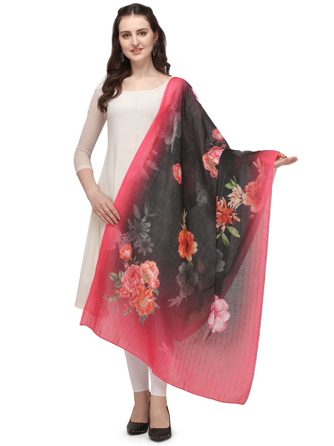 

Nimidiya Floral Printed Cotton Dupatta, Pink