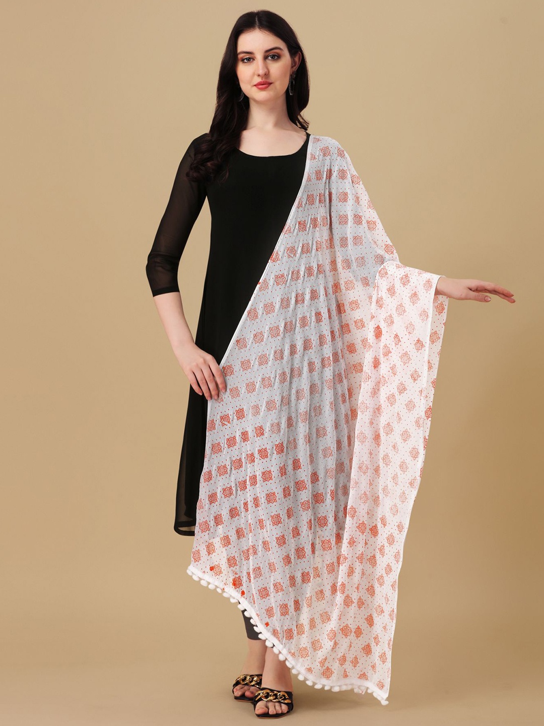 

Nimidiya Ethnic Motifs Printed Dupatta, White