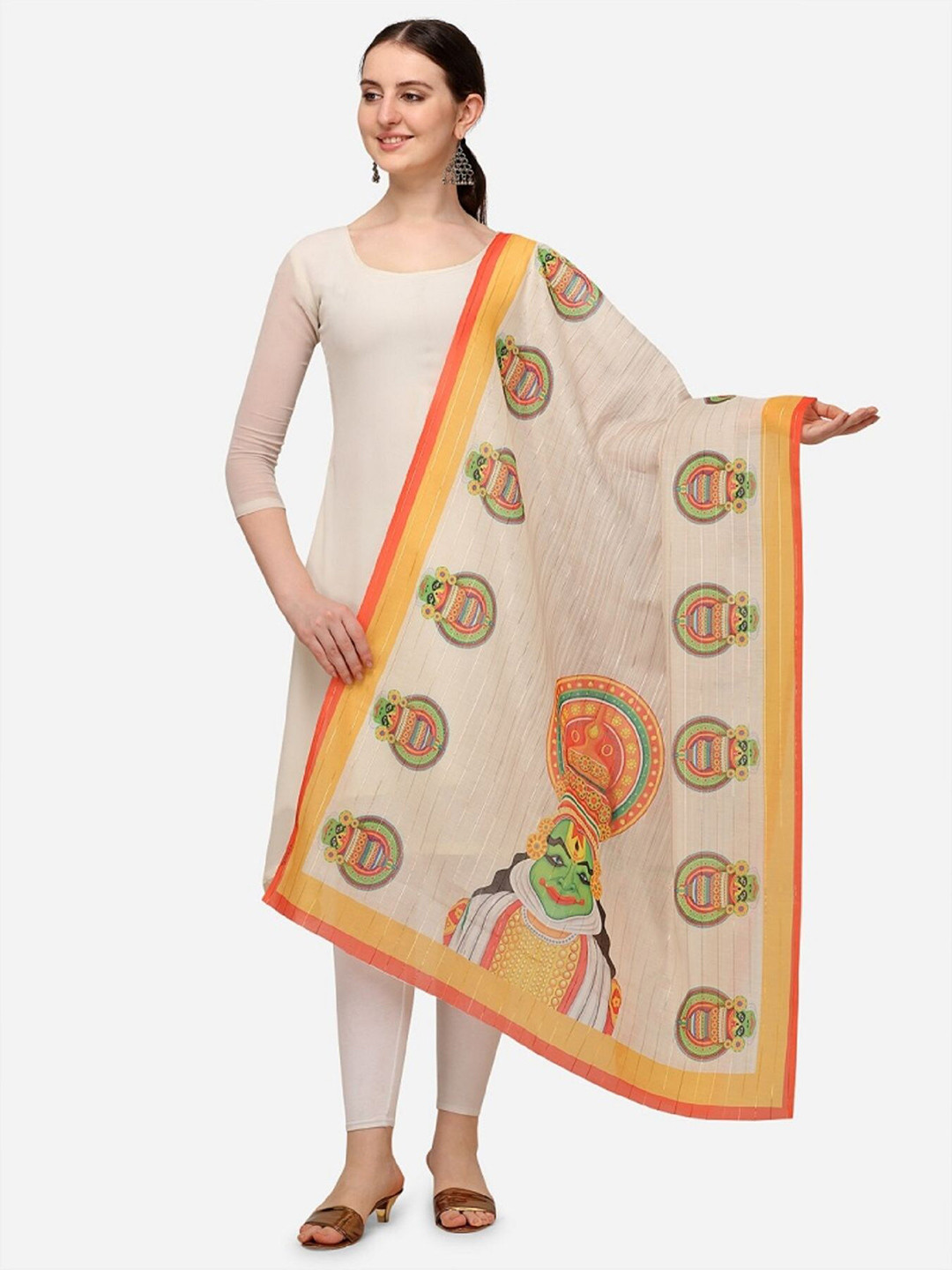

Nimidiya Ethnic Motifs Printed Cotton Dupatta, White
