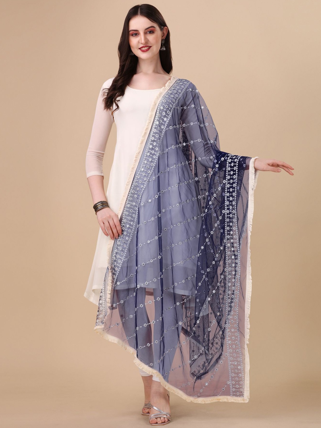 

Nimidiya Sequinned Embellished Dupatta, Blue