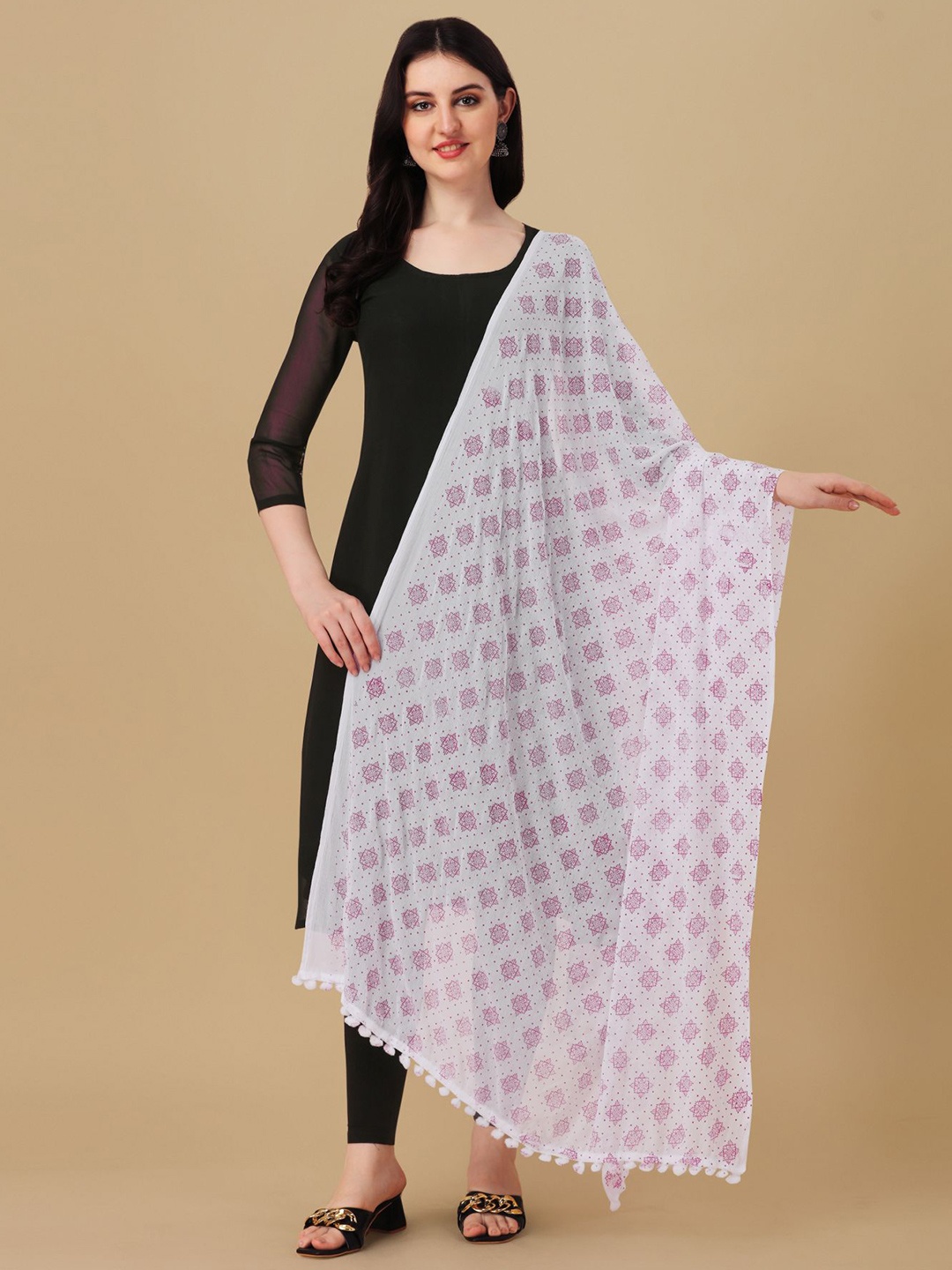 

Nimidiya Ethnic Motifs Printed Dupatta, White