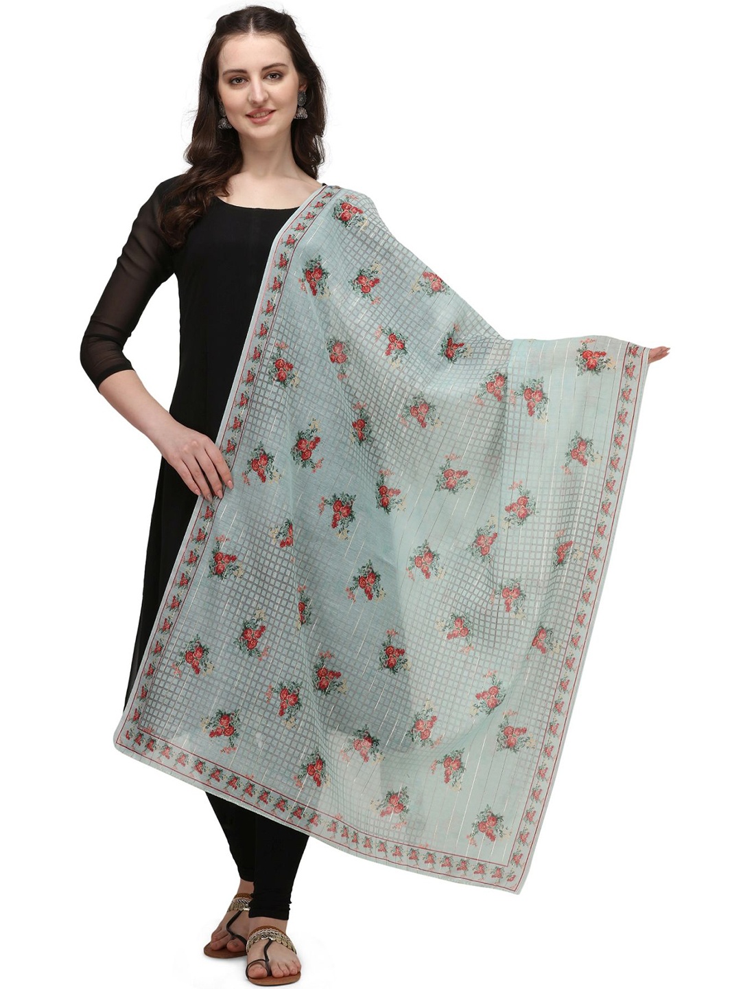 

Nimidiya Floral Printed Cotton Dupatta, Green