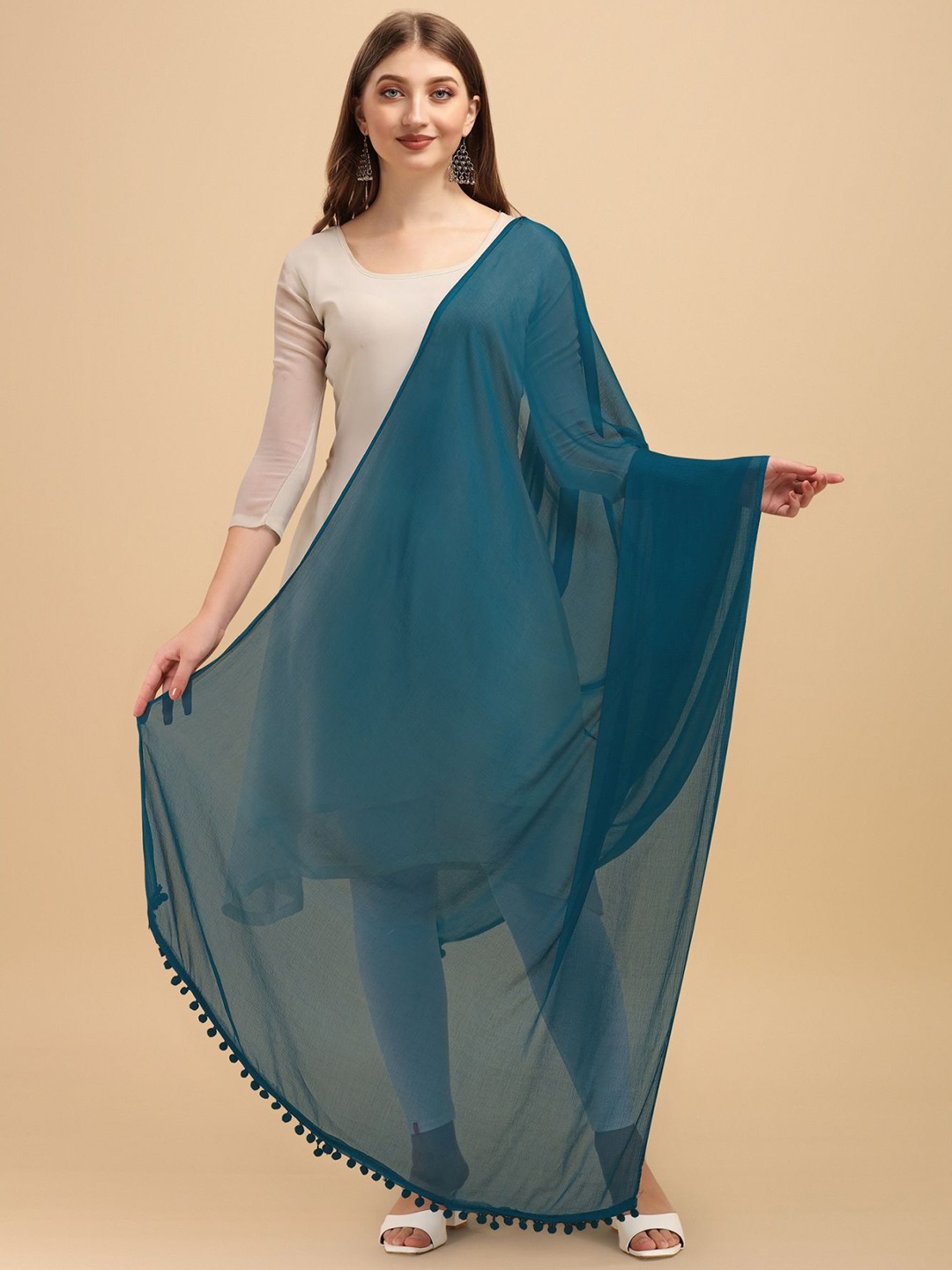 

Nimidiya Poly Chiffon Tasseled Border Dupatta, Teal