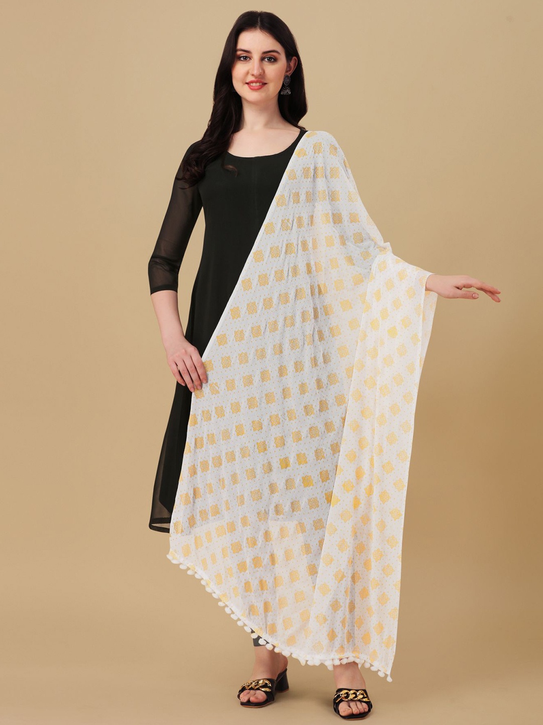 

Nimidiya Ethnic Motifs Printed Dupatta, White