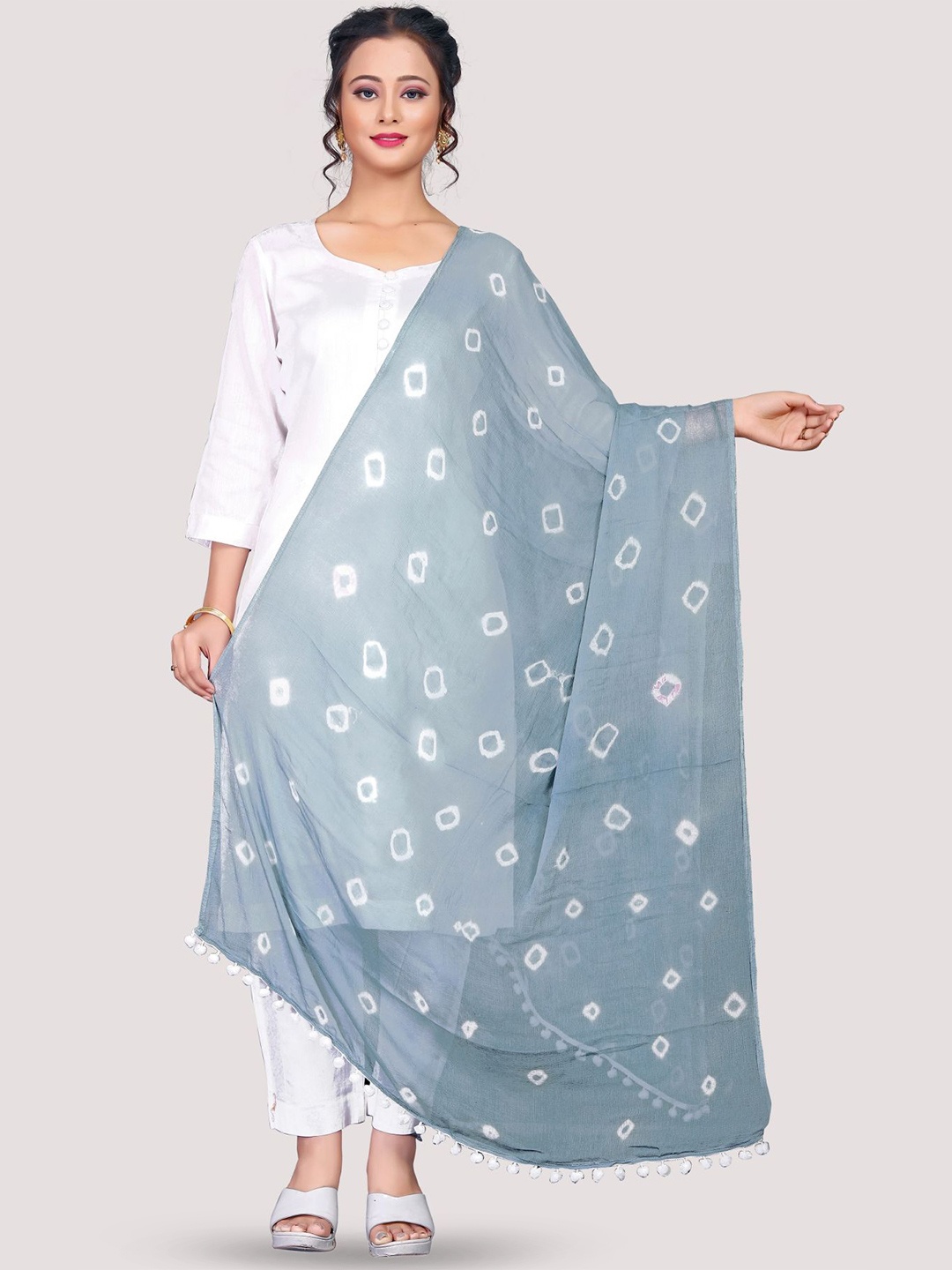 

Nimidiya Printed Bandhani Dupatta, Grey