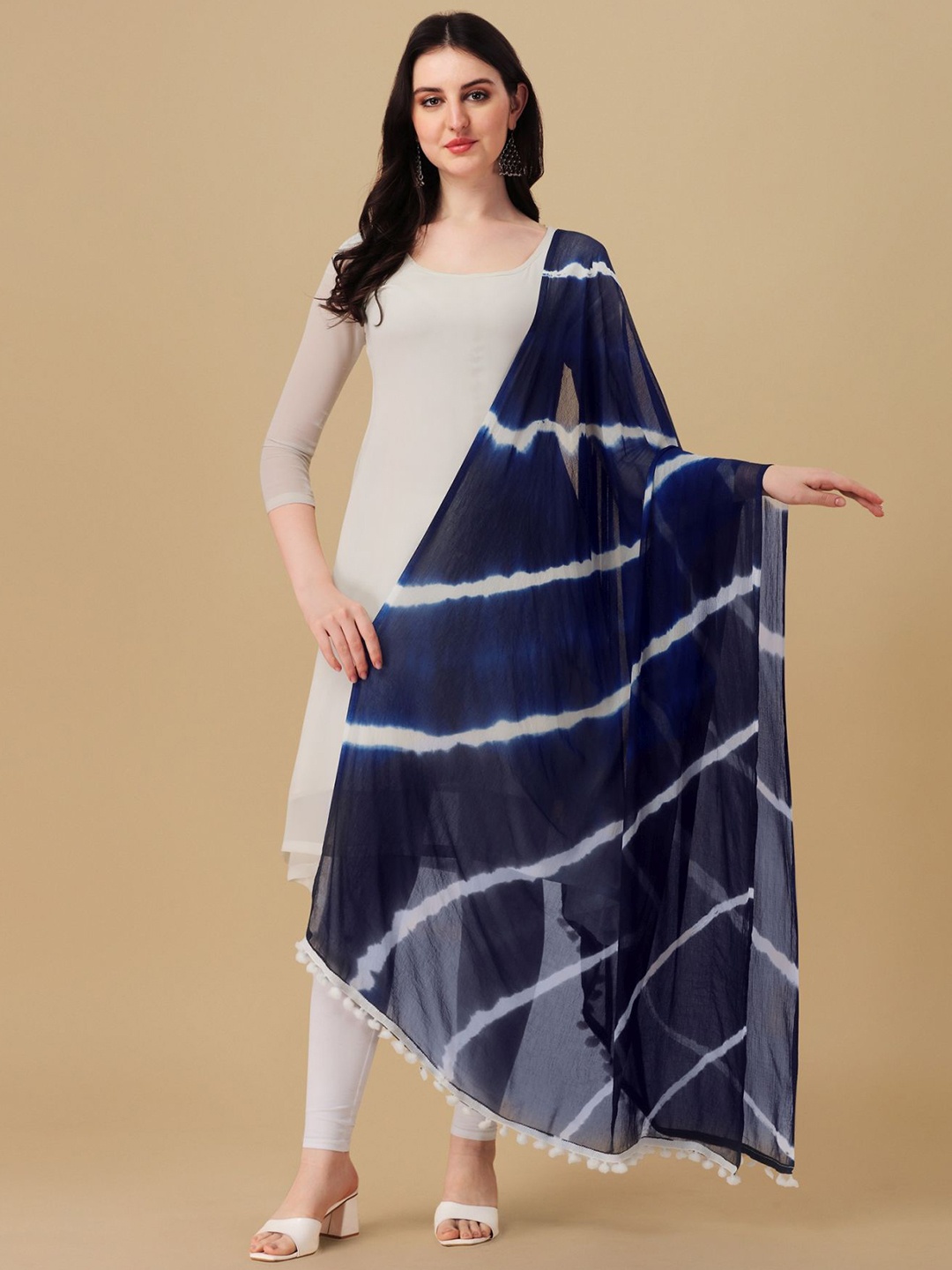 

Nimidiya Lehriya Printed Tasseled Border Dupatta, Blue