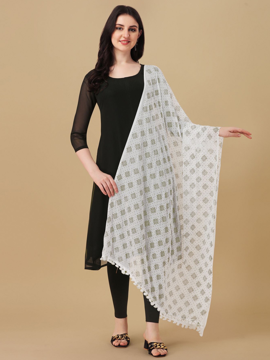 

Nimidiya Ethnic Motifs Printed Dupatta, White