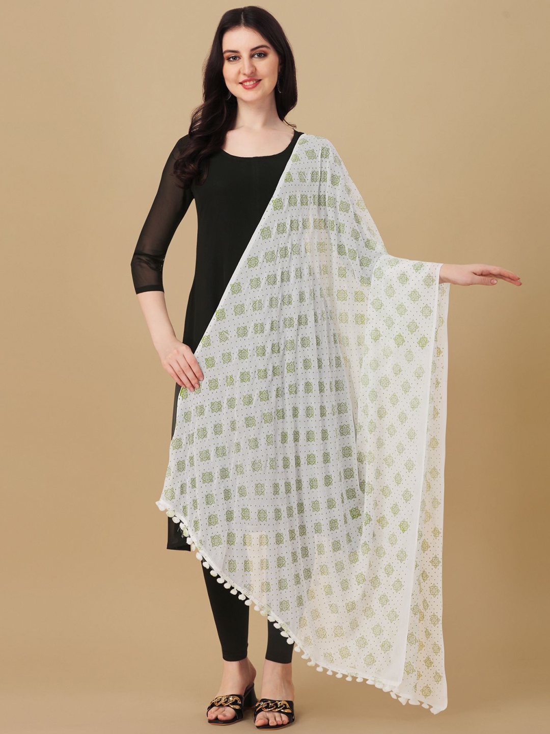 

Nimidiya Ethnic Motifs Printed Dupatta, White