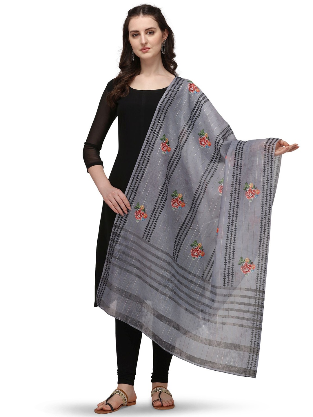

Nimidiya Floral Printed Cotton Dupatta, Grey