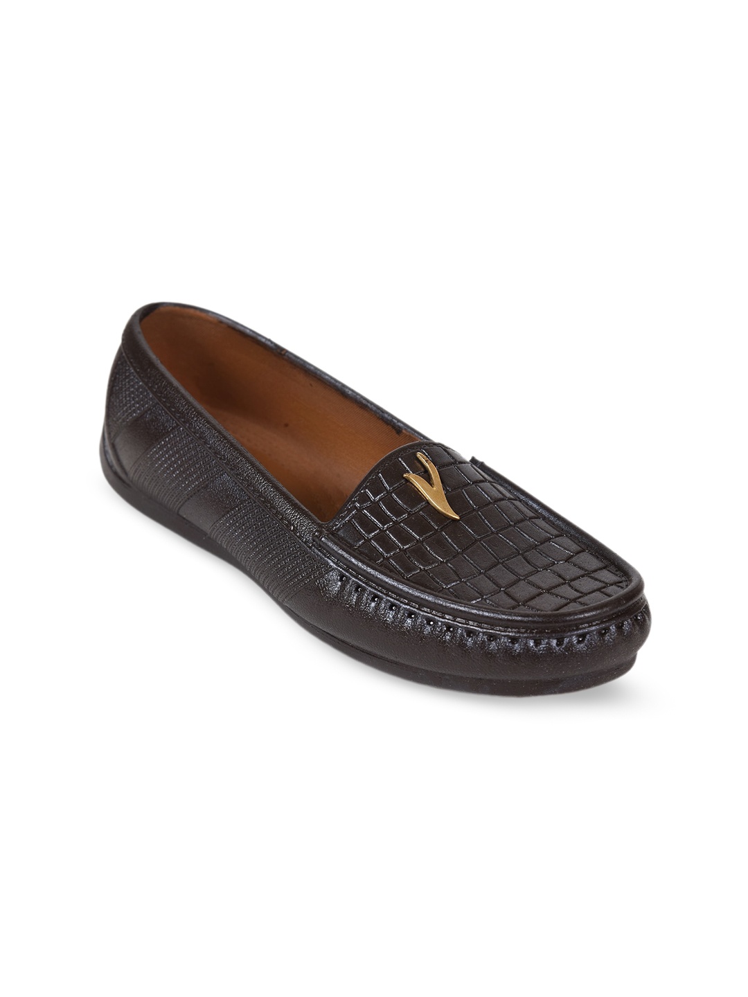 

Ajanta Women Textured Embellished Lightweight Comfort Insole Penny Loafers, Brown