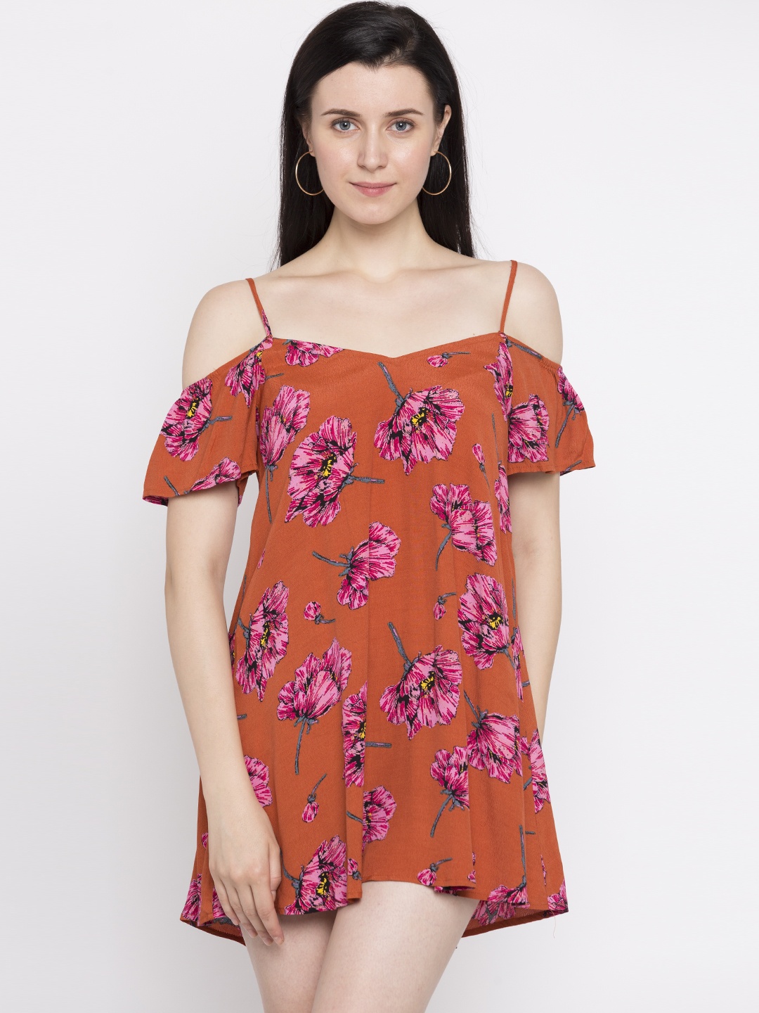 

FOREVER 21 Women Rust Red Printed A-Line Dress