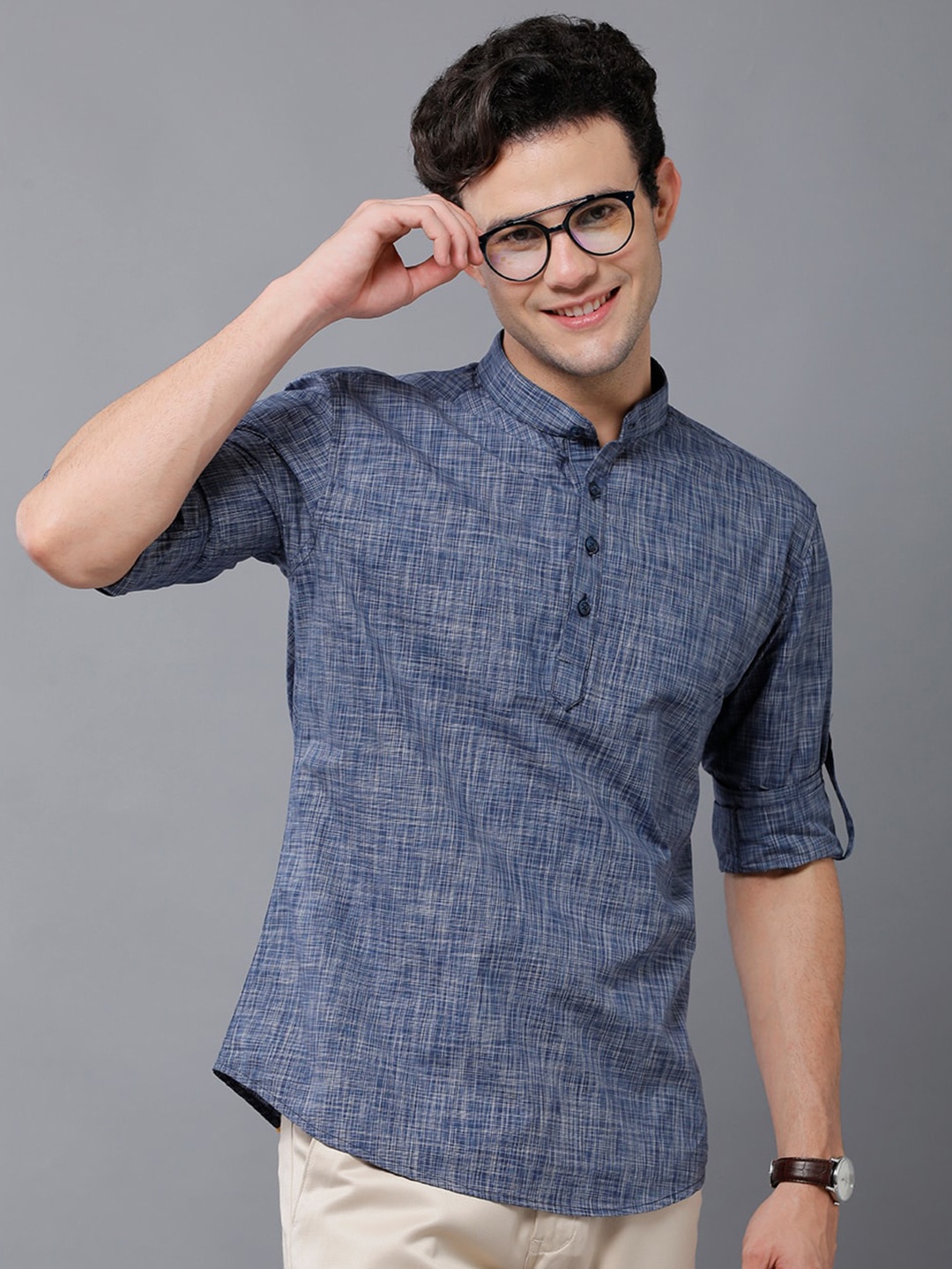

YOVISH Mandarin Collar Comfort Opaque Cotton Casual Shirt, Grey