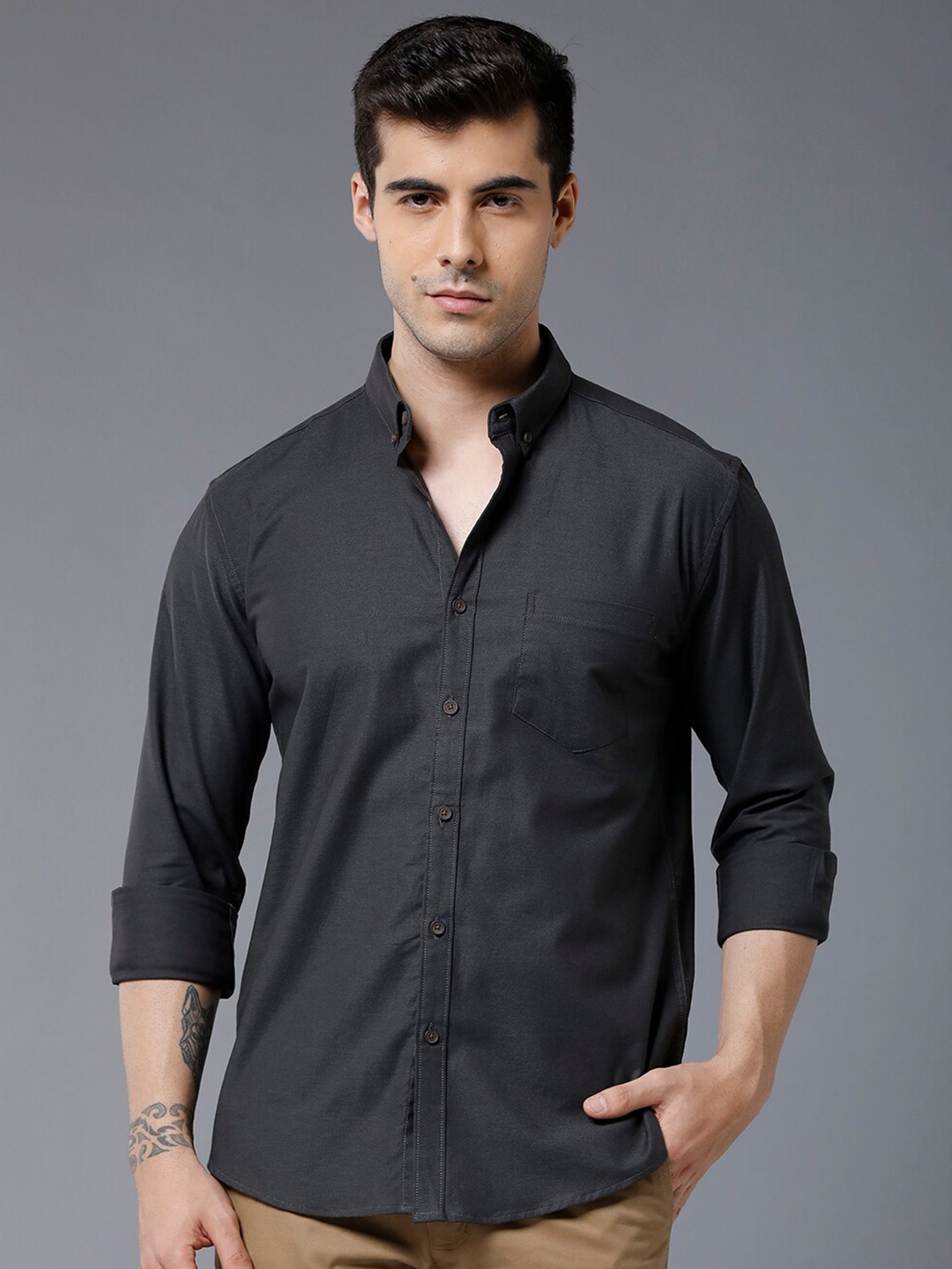 

YOVISH Long Sleeves Button-Down Collar Comfort Fit Cotton Casual Shirt, Black