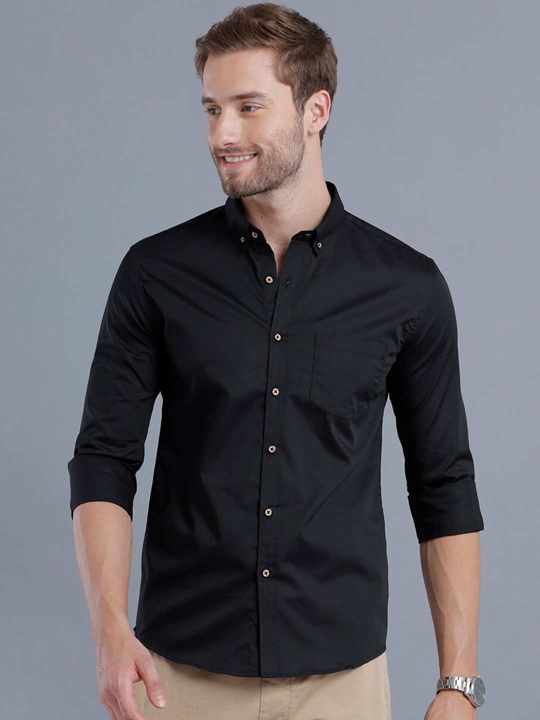 

YOVISH Button-Down Collar Comfort Fit Cotton Casual Shirt, Black