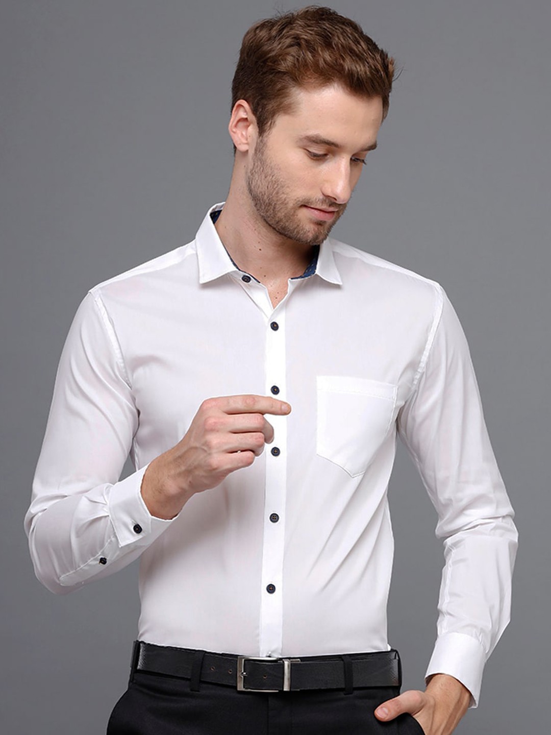 

YOVISH Smart Spread Collar Cotton Slim Fit Formal Shirt, White