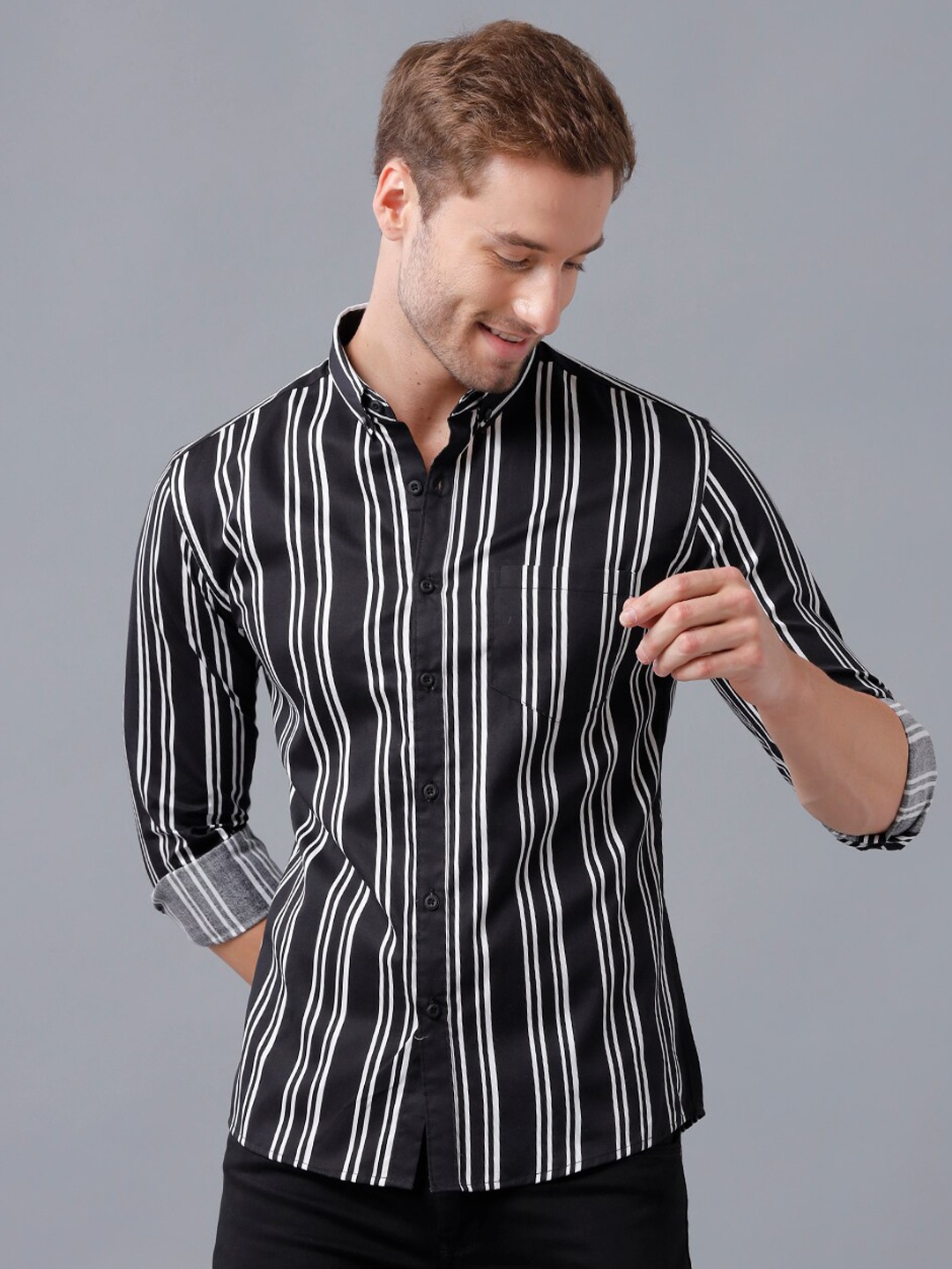 

YOVISH Striped Long Sleeves Comfort Fit Cotton Casual Shirt, Black