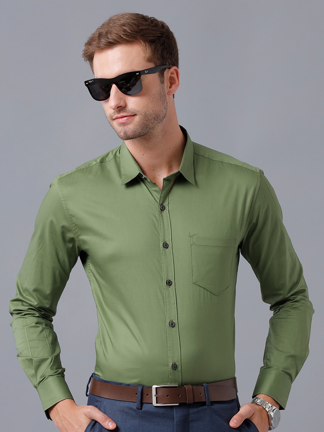 

YOVISH Men Smart Opaque Cotton Formal Shirt, Green