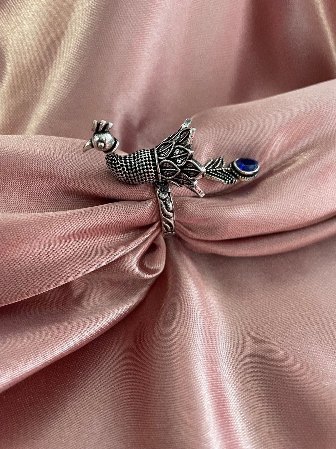 

Digital Dress Room Silver-Plated Stones-Studded Oxidized Finger Ring