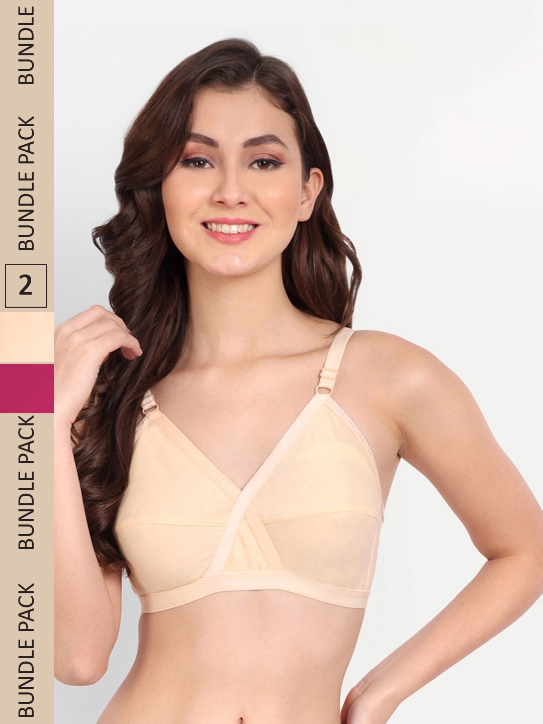 

FIMS Pack Of 2 Non Padded Dry Fit All Day Comfort Non-Wired Everyday Bra, Beige