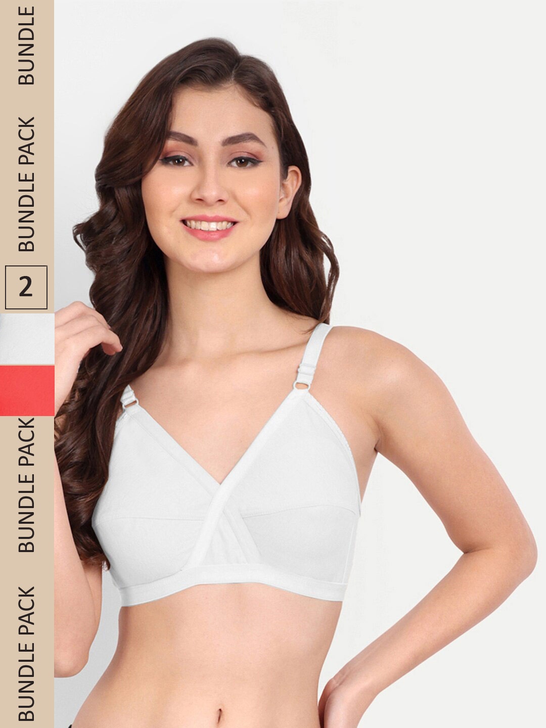 

FIMS Pack of 2 Non Paddded Full Coverage Cotton Everyday Bra, White