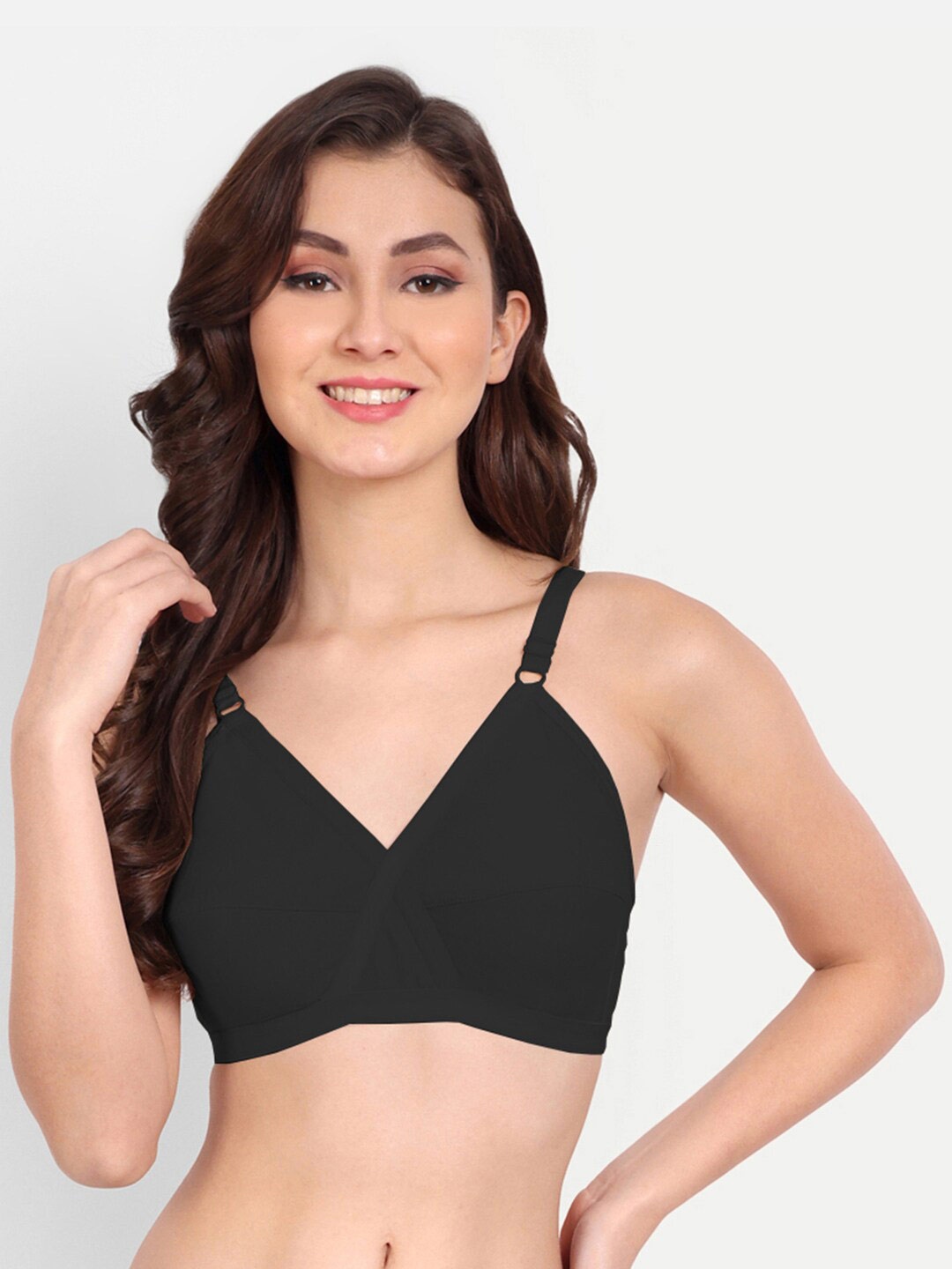 

FIMS Non Paddded Full Coverage Cotton Everyday Bra, Black