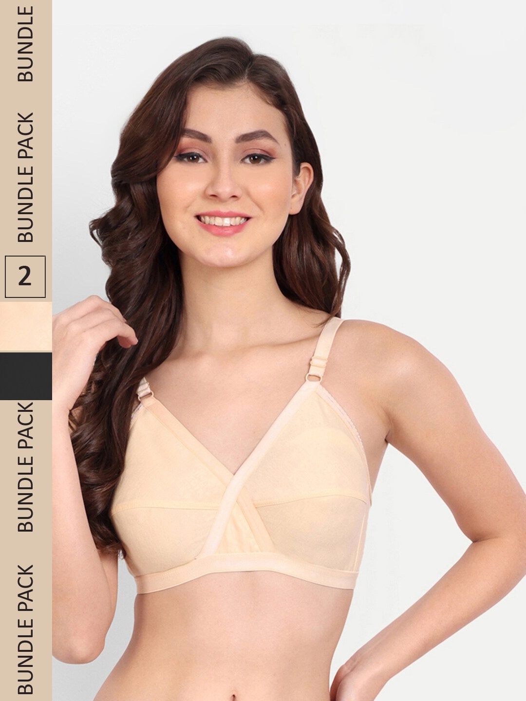 

FIMS Pack Of 2 Non Padded Dry Fit All Day Comfort Non-Wired Everyday Bra, Beige