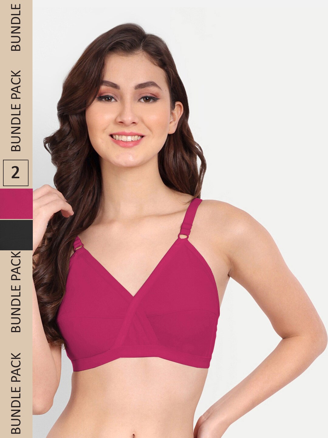 

FIMS Pack of 2 Non Paddded Full Coverage Cotton Everyday Bra, Black