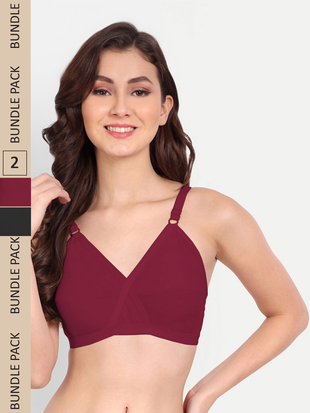 

FIMS Pack of 2 Non Paddded Full Coverage Cotton Everyday Bra, Black