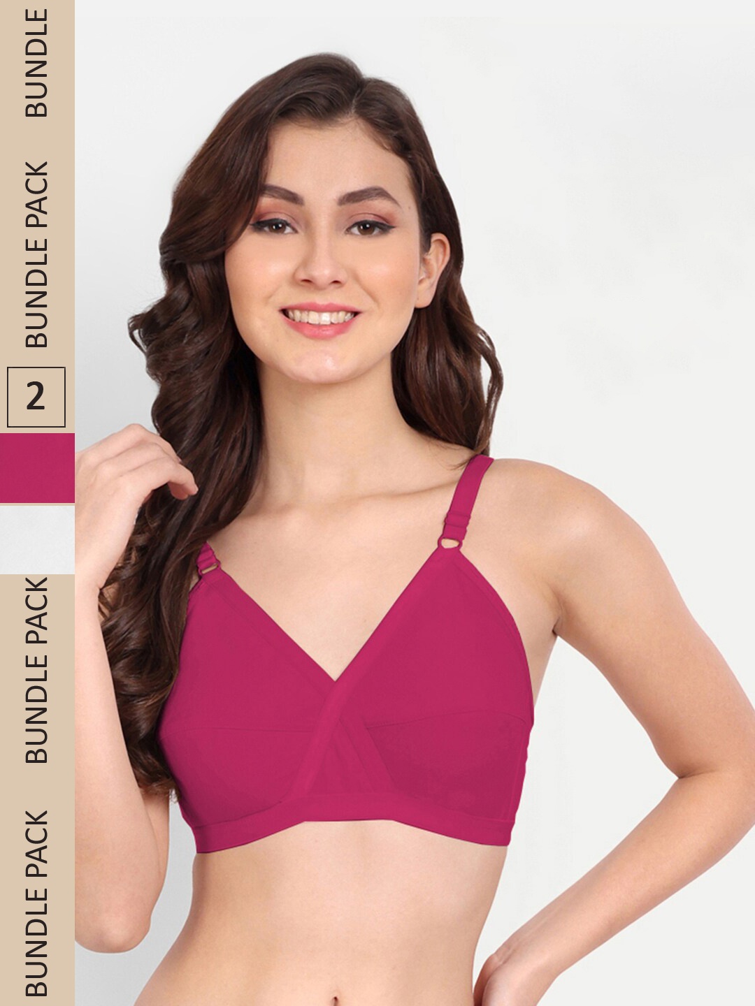 

FIMS Pack Of 2 Non Padded Dry Fit All Day Comfort Non-Wired Everyday Bra, Magenta
