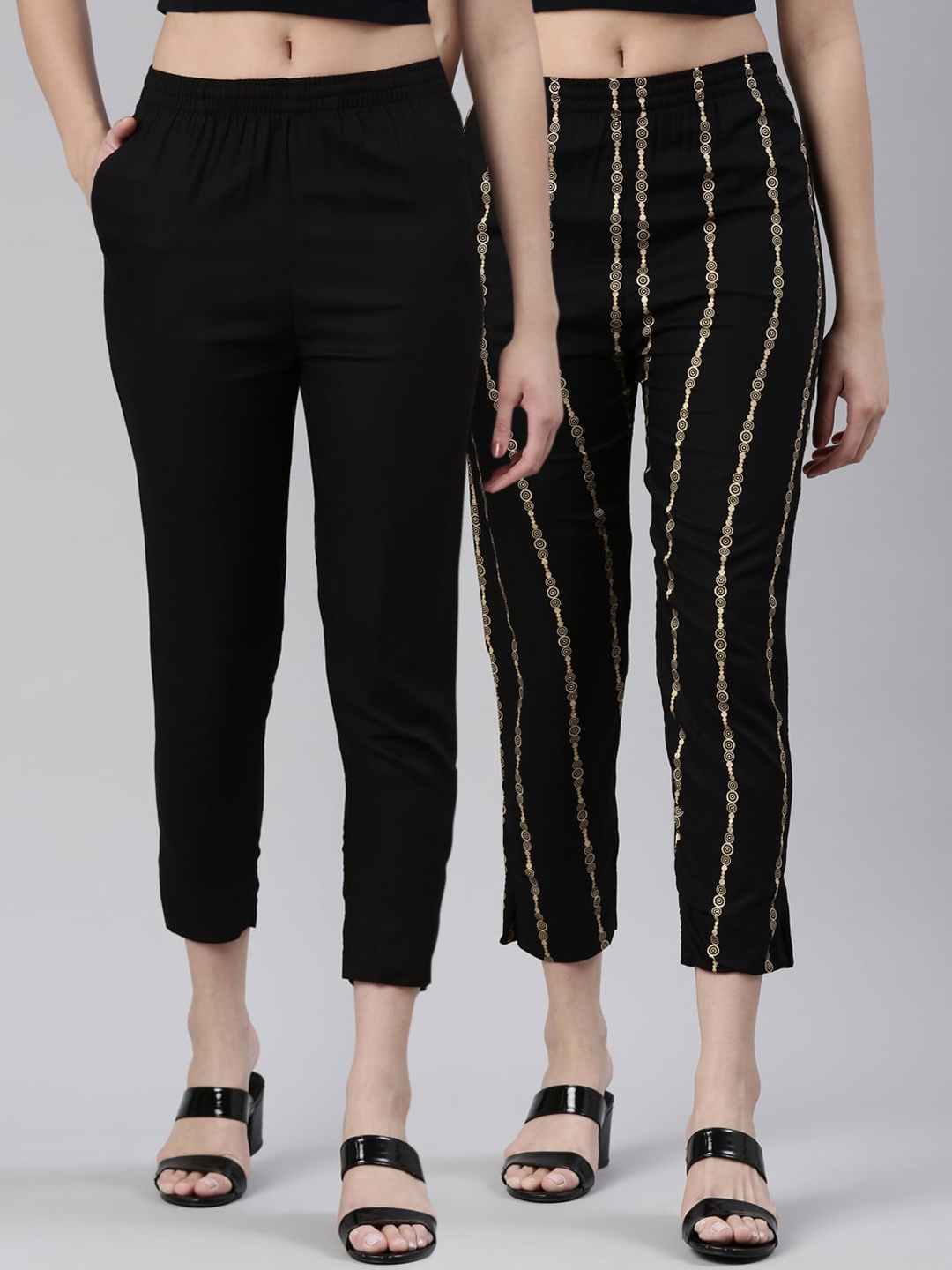 

Kryptic Women Pack Of 2 Slip On Mid-Rise Trousers, Black