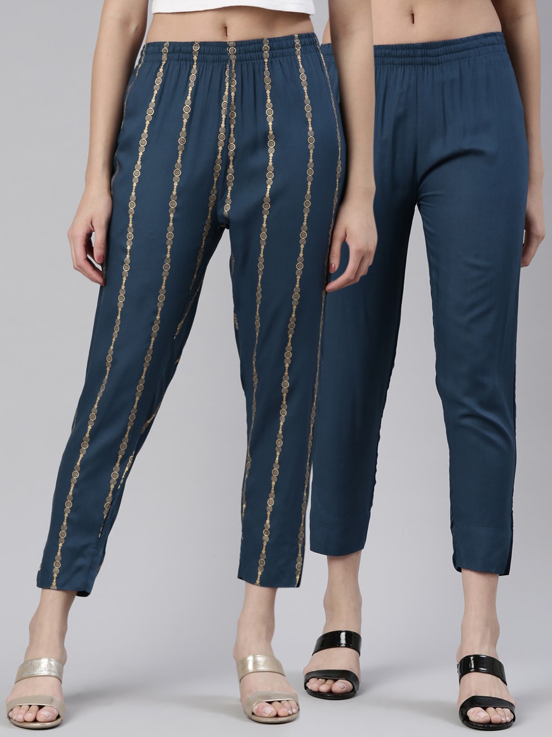 

Kryptic Women Pack of 2 Mid-Rise Cigaratte Trousers, Teal