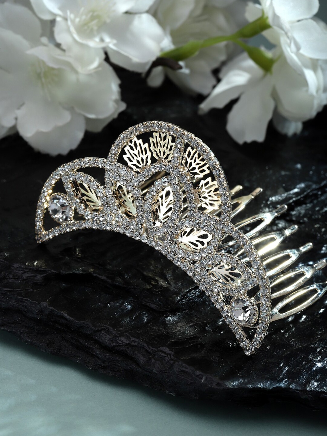 

Sanjog Women Gold Plated Embellished Beaded Comb Pin