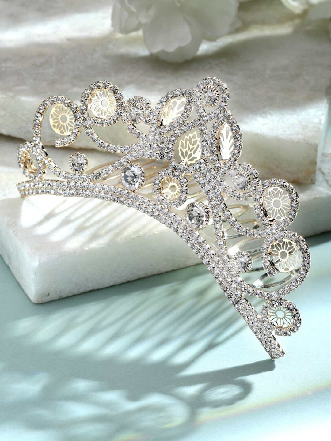 

Sanjog Women Embellished Beaded Comb Pin Crown Hairband Hair Accessory, Silver