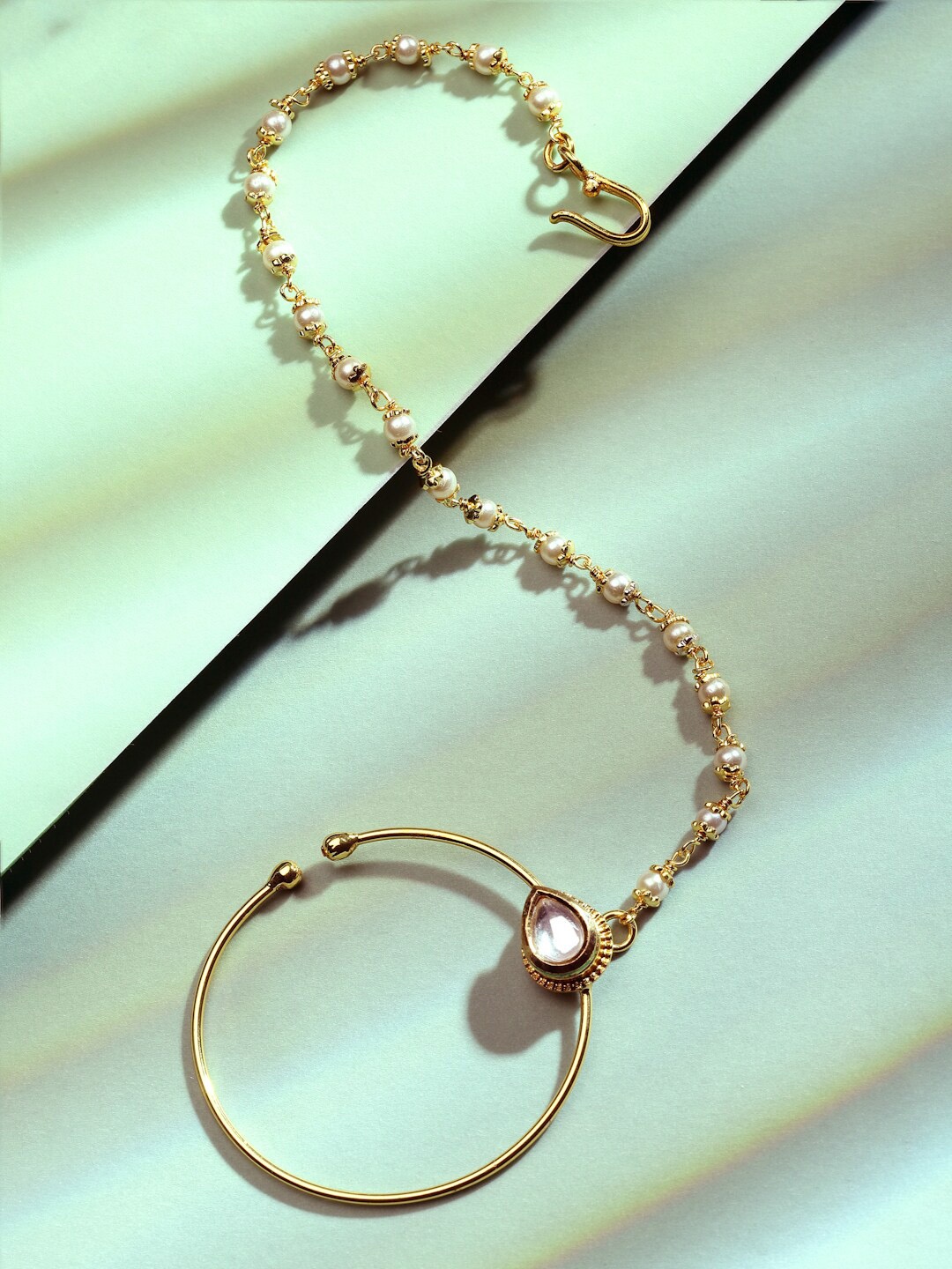 

Sanjog Gold-Plated Stone Studded & Beaded Nosepin