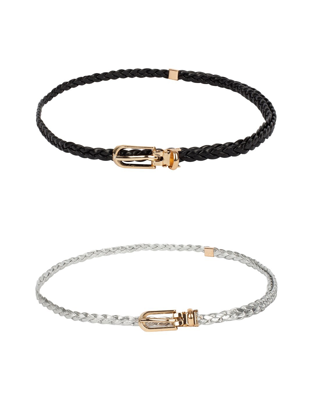 

CRUSSET Girls Set Of 2 Textured Slim Belt, Black