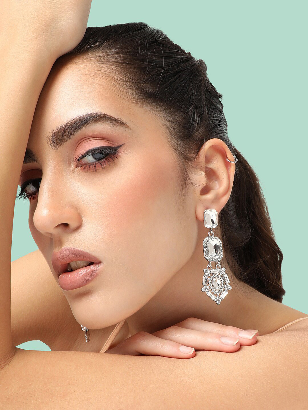 

SOHI Silver-Plated Contemporary Drop Earrings