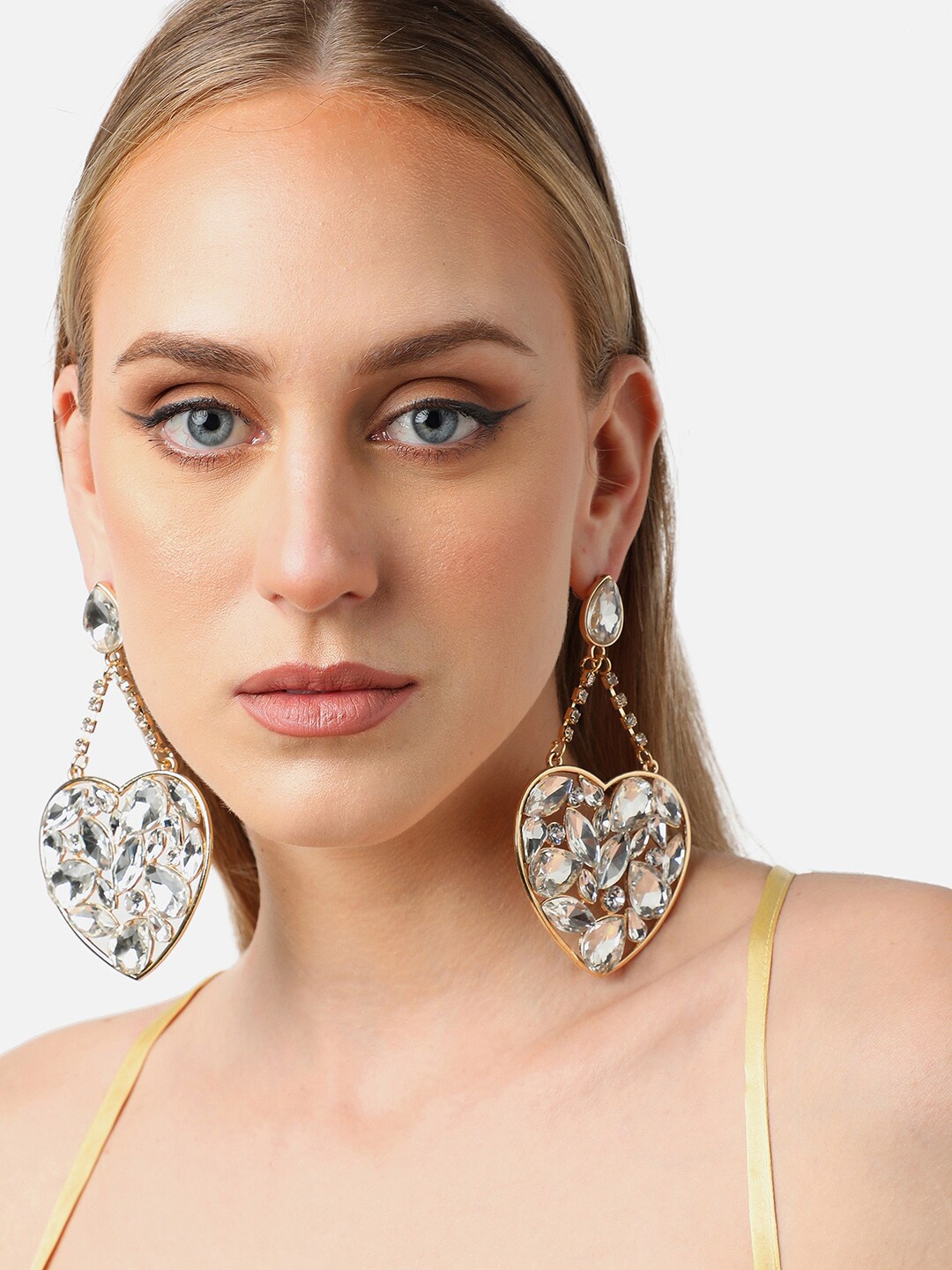 

SOHI Gold-Plated Heart Shaped Drop Earrings