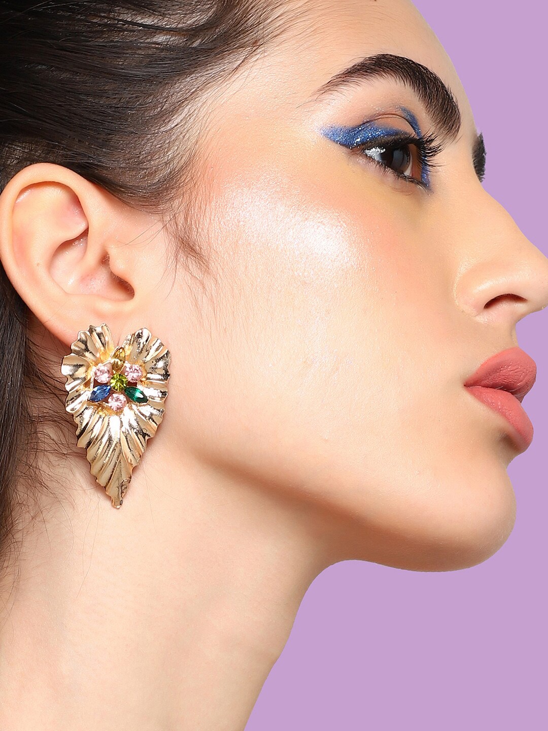 

SOHI Gold-Plated Leaf Shaped Drop Earrings