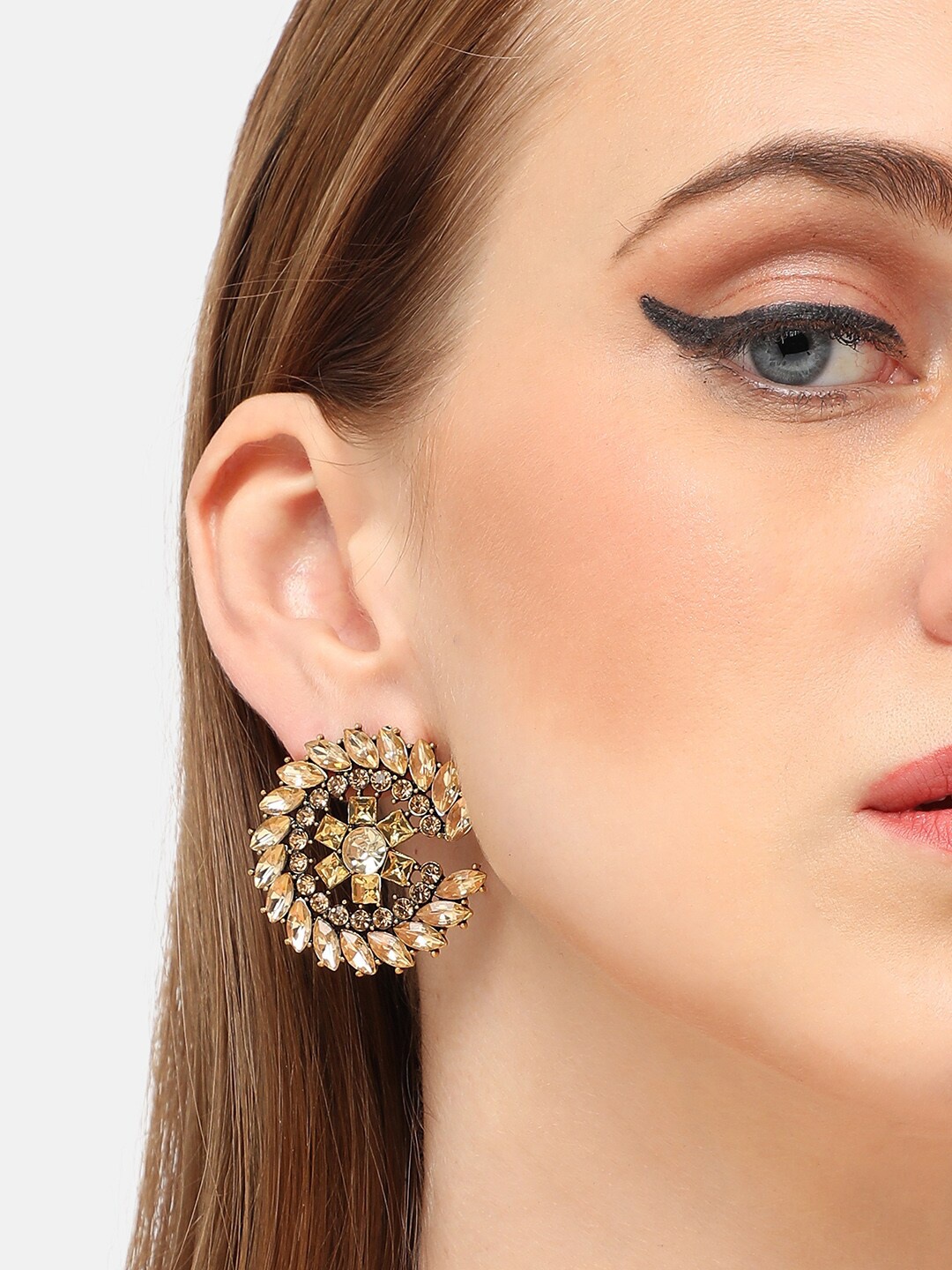 

SOHI Gold-Plated Stone-Studded Studs Earrings