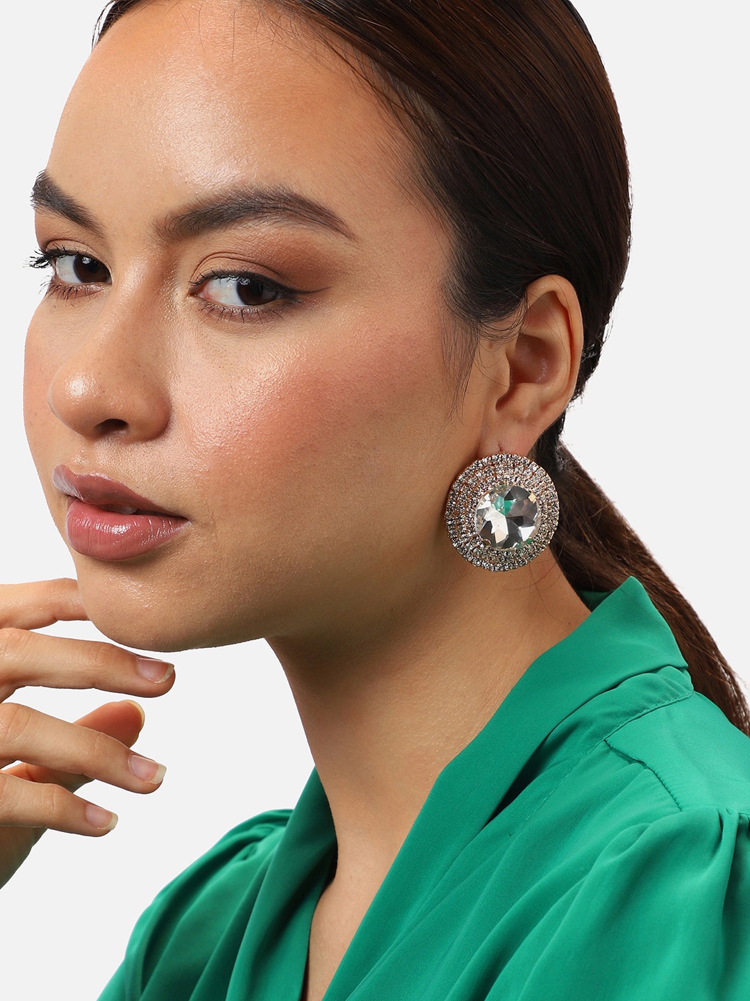 

SOHI Gold-Plated Stone-Studded Studs Earrings