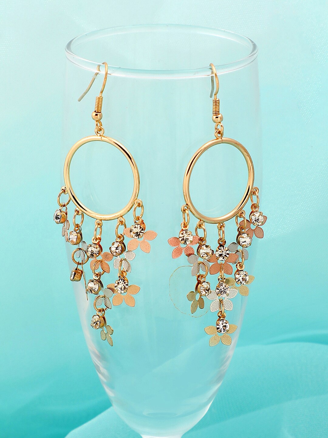 

SOHI Gold-Plated Stone-Studded Drop Earrings