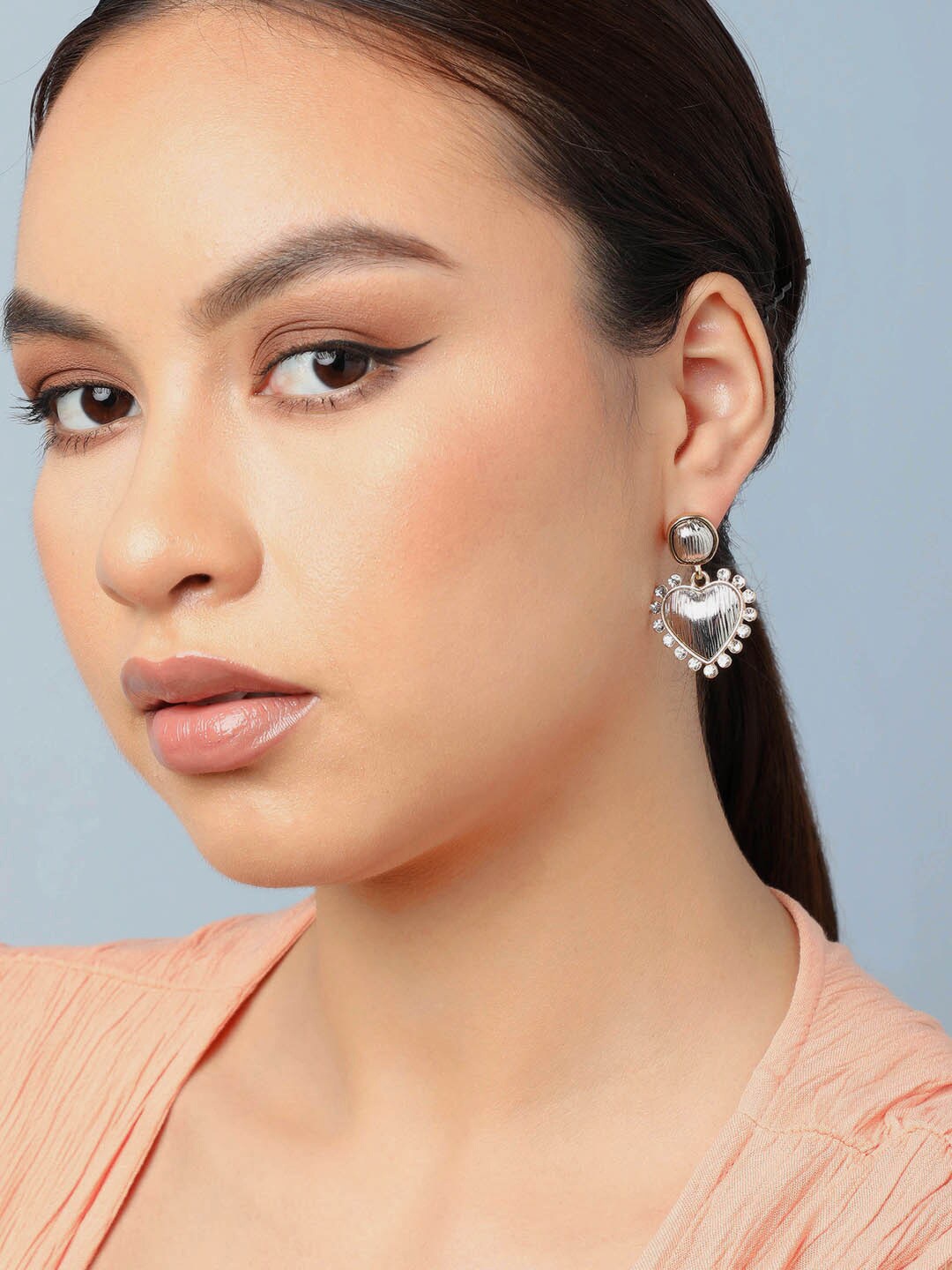 

SOHI Gold-Plated Heart Shaped Drop Earrings, Silver