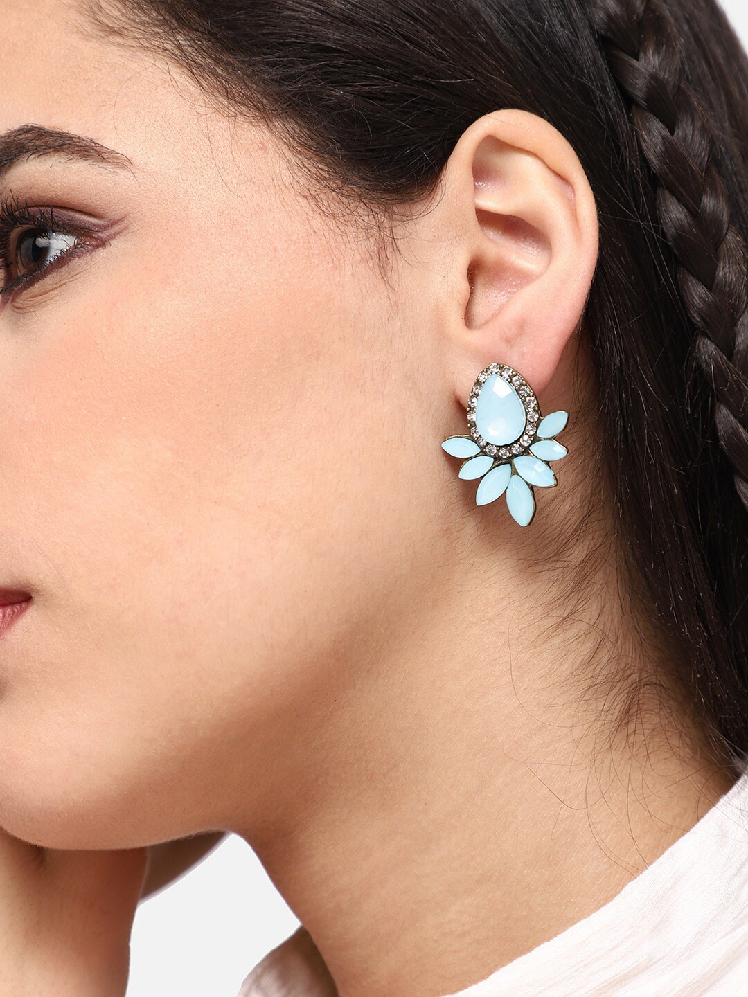 

SOHI Gold-Plated Stone-Studded Studs Earrings
