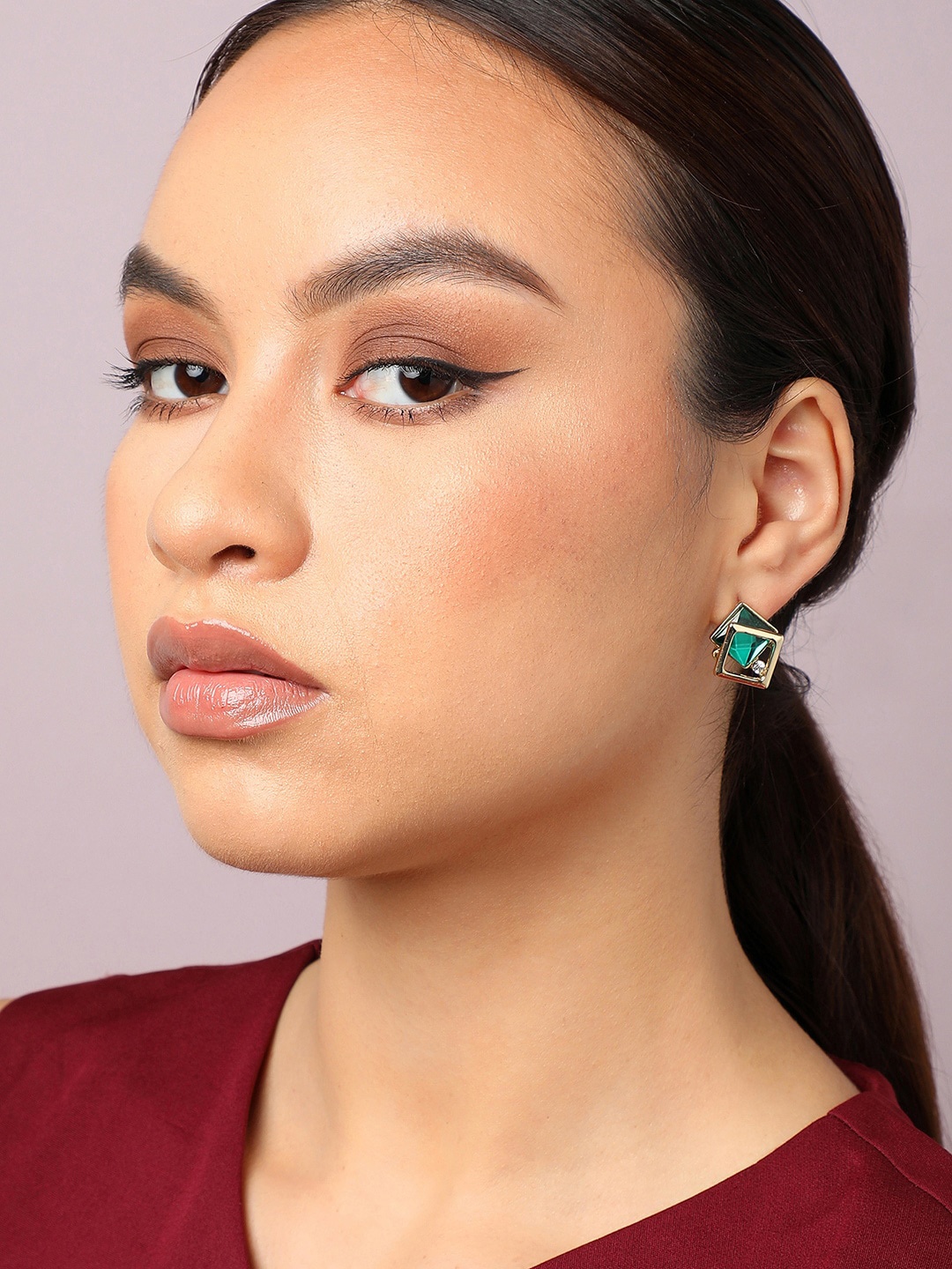 

SOHI Gold-Plated Stone-Studded Studs Earrings