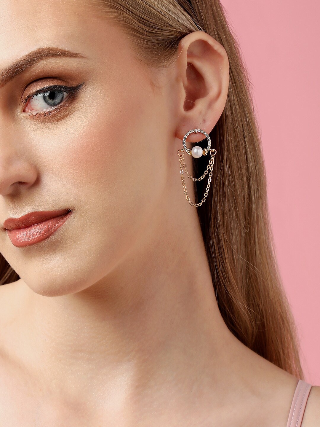 

SOHI Gold-Plated Stone-Studded Drop Earrings