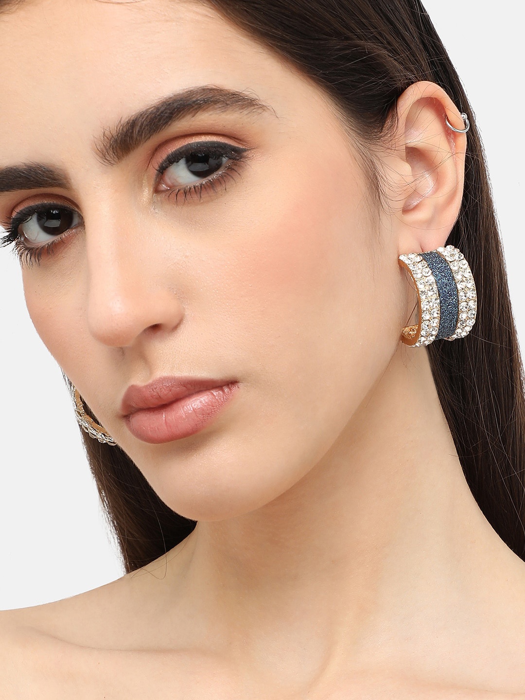 

SOHI Gold-Plated Stone-Studded Half Hoop Earrings