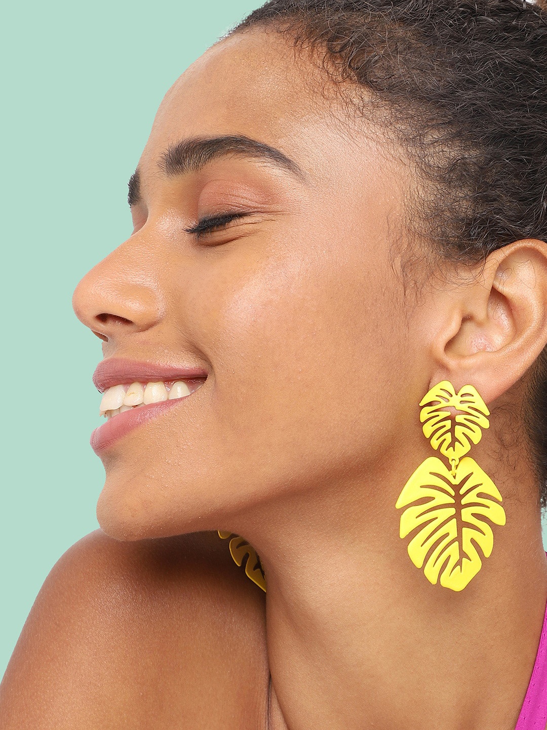

SOHI Leaf Shaped Drop Earrings, Yellow