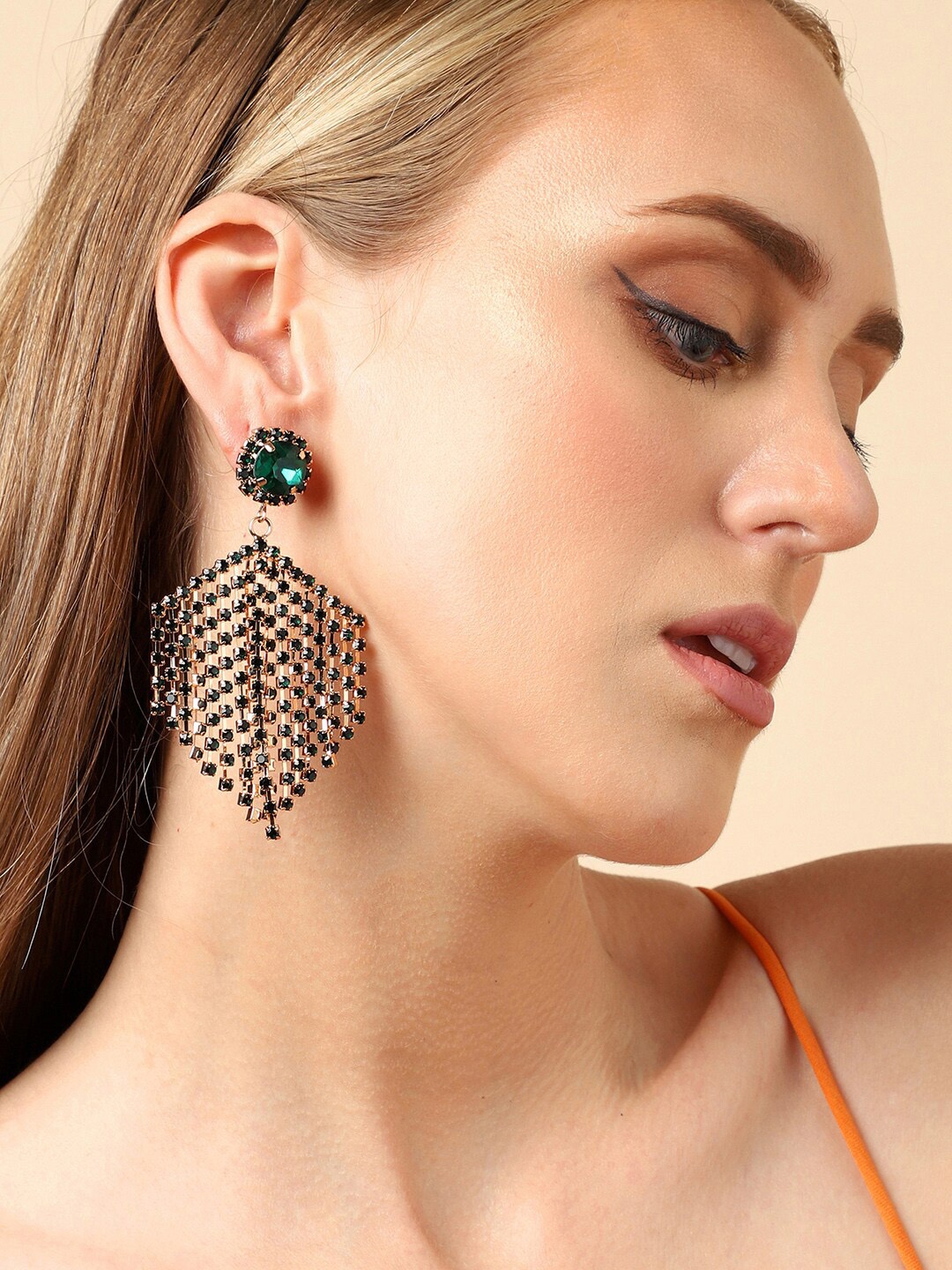 

SOHI Gold-Plated Contemporary Chandelier Drop Earrings, Green